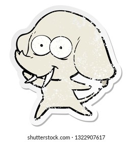 distressed sticker of a happy cartoon elephant