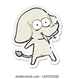 distressed sticker of a happy cartoon elephant