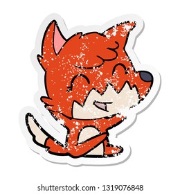 distressed sticker of a happy cartoon fox