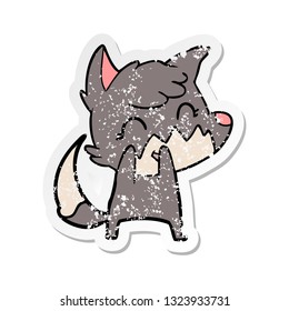 distressed sticker of a happy cartoon fox