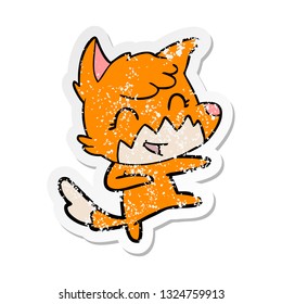 distressed sticker of a happy cartoon fox