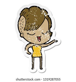 distressed sticker of a happy cartoon girl