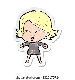 distressed sticker of a happy cartoon girl