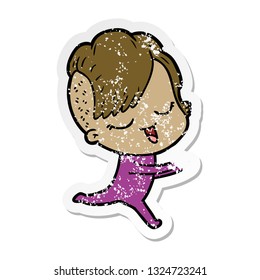 distressed sticker of a happy cartoon girl