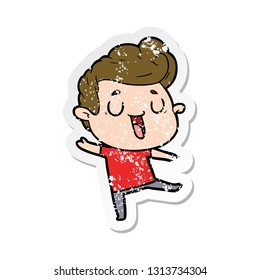 distressed sticker of a happy cartoon man