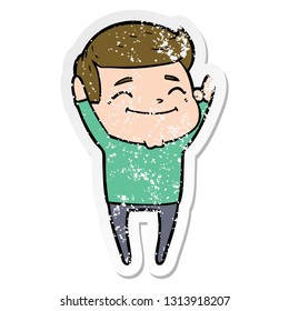 distressed sticker of a happy cartoon man