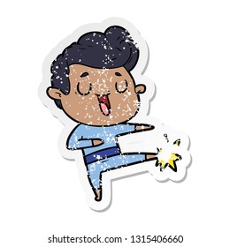 distressed sticker of a happy cartoon man