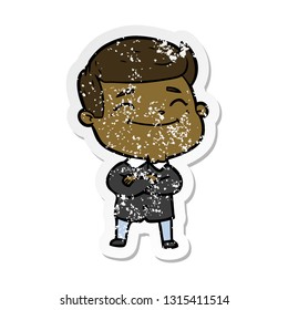 distressed sticker of a happy cartoon man