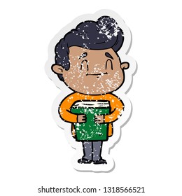 distressed sticker of a happy cartoon man