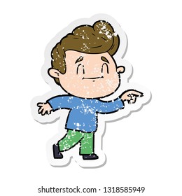 distressed sticker of a happy cartoon man