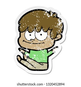 distressed sticker of a happy cartoon man