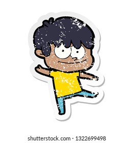 distressed sticker of a happy cartoon man