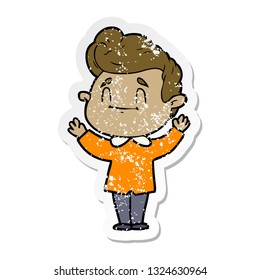 distressed sticker of a happy cartoon man