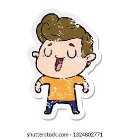distressed sticker of a happy cartoon man