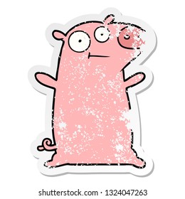 distressed sticker of a happy cartoon pig