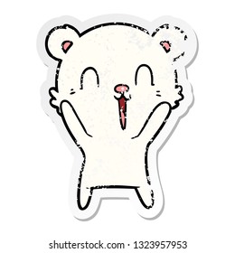 distressed sticker of a happy cartoon polar bear