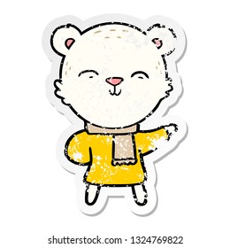 distressed sticker of a happy cartoon polar bear