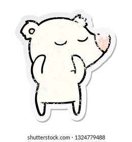 distressed sticker of a happy cartoon polar bear