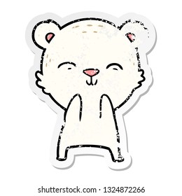 distressed sticker of a happy cartoon polar bear