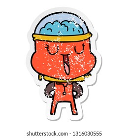 distressed sticker of a happy cartoon robot