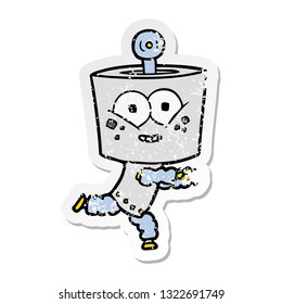 distressed sticker of a happy cartoon robot