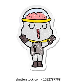 distressed sticker of a happy cartoon robot