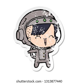 distressed sticker of a happy cartoon space girl