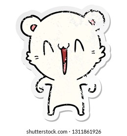 distressed sticker of a happy polar bear cartoon