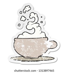 pegatina angustiada de una caricatura de una taza de té caliente