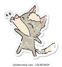 pegatina angustiada de una caricatura de un lobo aullante
