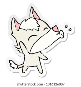 distressed sticker of a howling wolf cartoon