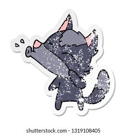 distressed sticker of a howling wolf cartoon
