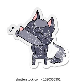 distressed sticker of a howling wolf cartoon