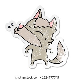 distressed sticker of a howling wolf cartoon