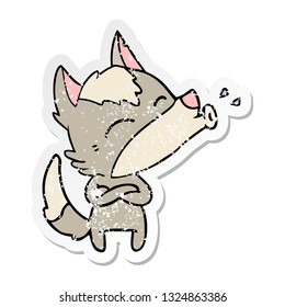 distressed sticker of a howling wolf cartoon