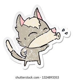 distressed sticker of a howling wolf cartoon