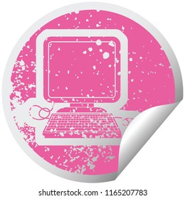 distressed sticker icon illustration of a computer with mouse