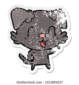 distressed sticker of a laughing cartoon dog
