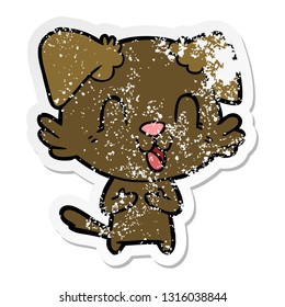 distressed sticker of a laughing cartoon dog