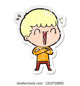 distressed sticker of a laughing cartoon man