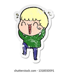 distressed sticker of a laughing cartoon man