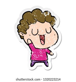 distressed sticker of a laughing cartoon man