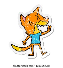 distressed sticker of a laughing fox cartoon