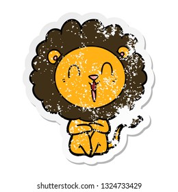 distressed sticker of a laughing lion cartoon