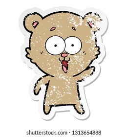 distressed sticker of a laughing teddy  bear cartoon