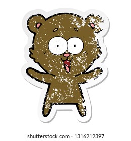 distressed sticker of a laughing teddy  bear cartoon