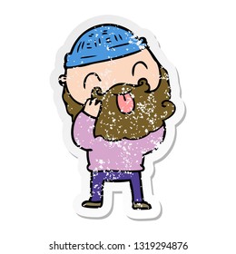 distressed sticker of a man with beard sticking out tongue