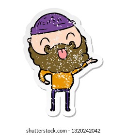 distressed sticker of a man with beard sticking out tongue