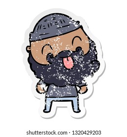 distressed sticker of a man with beard sticking out tongue