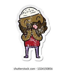 distressed sticker of a man with beard sticking out tongue